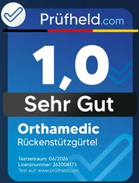 Prüfheld.com Testsiegel: Orthamedic Rückenstützgürtel, Note 1,0 Sehr gut, Testzeitraum 06/2026